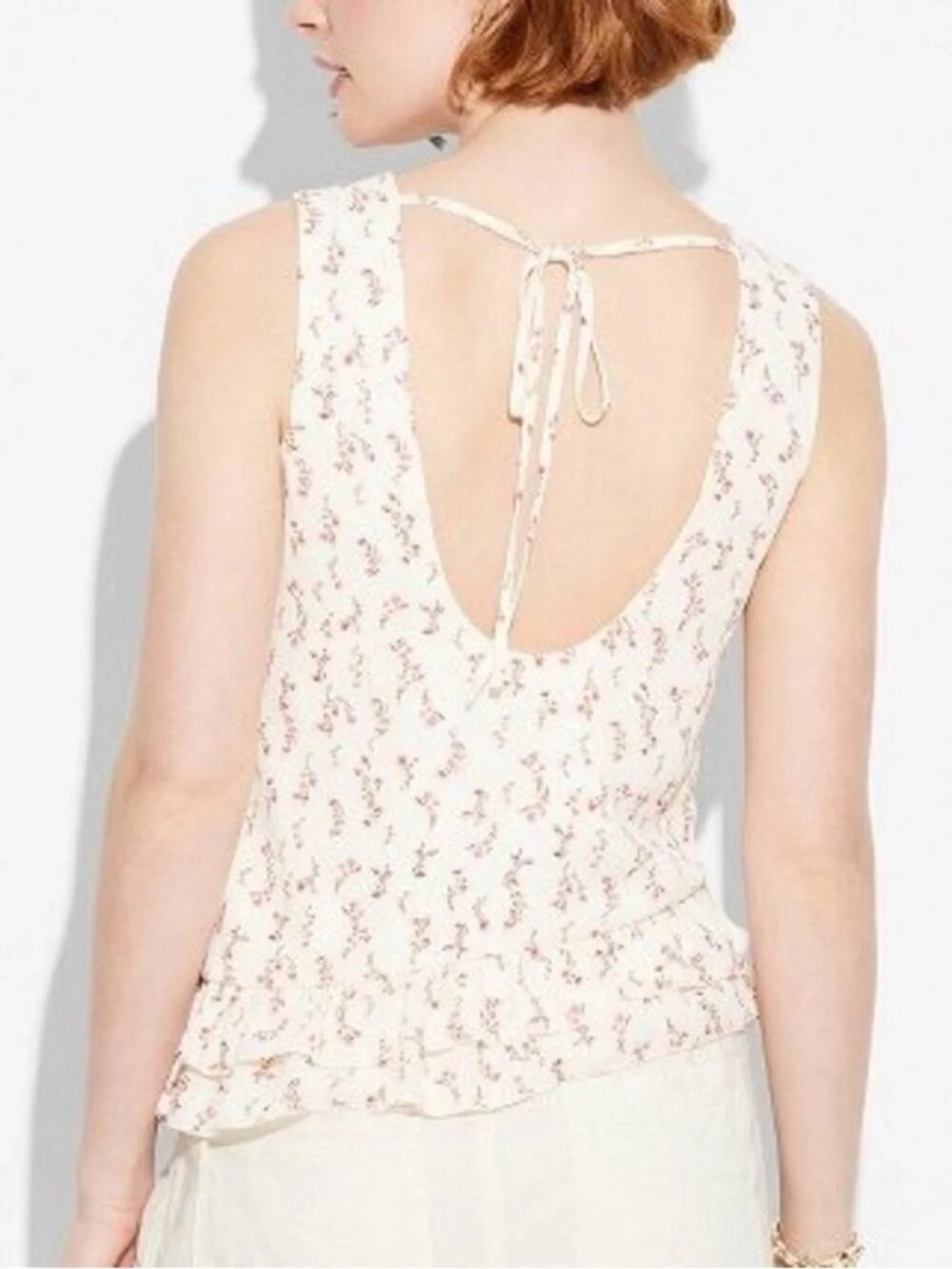 Wild Fable Cream/ Floral Asymmetrical Flounce Sleeveless Blouse/ Tank Top - NWT - Picture 2 of 3